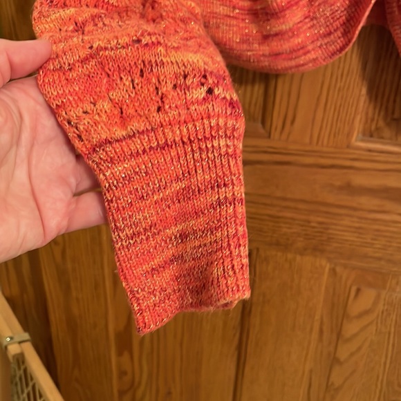 Short shrug sweater. Orange, Pink, gold thread Long sleeves w/hood.  Plus size - Picture 6 of 7